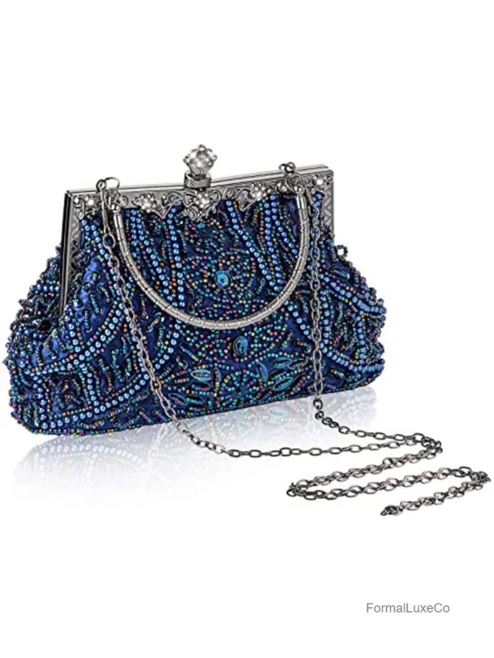 Vintage Beaded Clutch Evening Bag Rhinestone Flapper Purse for Wedding Party